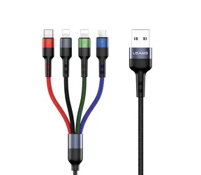 USAMS SJ413 U26 3M / Kabel ładujący / 4w1 / 2A / 2x Lightning, microUSB, USB-C / pleciony