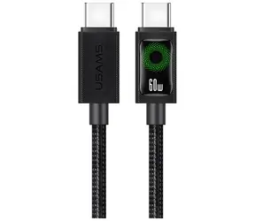 USAMS U92 czarny / Kabel do ładowania i transmisji danych / USB-C - USB-C / 60 W PD / 1,2 m