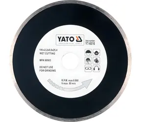 Tarcza diamentowa YATO 180x25,4 mm gładka / Cięcie na mokro / Ceramika, szkło, porcelana / Maks. 8000 obr./min
