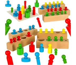 Puzzle KIK Montessori kolorowe ciężarki cylindryczne / Zabawka drewniana / 24 elementy / rozwój motoryczny