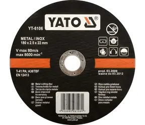 Tarcza tnąca YATO do metalu Inox 230x22x2,0 mm / Tarcza tnąca / Stal nierdzewna / O 230 mm