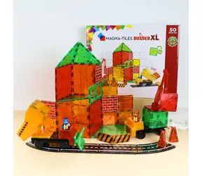 MAGNA-TILES Builder XL Trucks / Magnetyczny zestaw konstrukcyjny / 50 elementów / Dźwig i ciężarówka