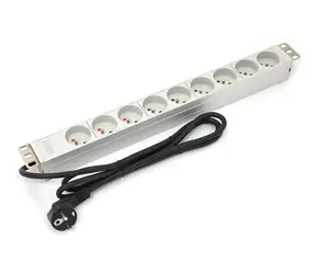 Listwa zasilająca OEM 19" PDU aluminiowa / Listwa zasilająca do montażu w szafie rack / 1U / 9 gniazd typu E / 1 wtyk Schuko / 16 A / 1,8 m