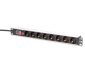 Digitus PDU 1U 8x Schuko czarna / Listwa zasilająca / 230V/16A/4000W / kabel 2m / obudowa aluminiowa / włącznik/wyłącznik
