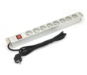 Listwa zasilająca aluminiowa 19" do montażu w szafie rack / PDU / 8 gniazd / 16 A / przełącznik / 1,8 m