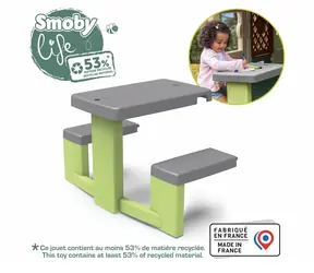 Smoby Stołek Life zielono-szary / z 2 ławkami / 81 × 54 × 49 cm / od 2 lat