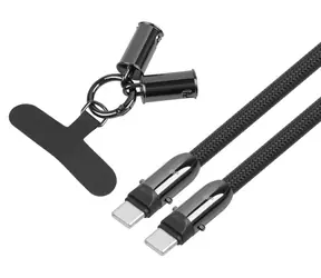 Kabel USB-C 2w1 z pętlą 1,2 m czarny / Kabel do transmisji danych / USB-C (M) - USB-C (M)