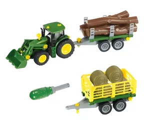 Ciągnik John Deere z układem kierowniczym i 2 przyczepami / Ciągnik / 2 przyczepy w zestawie