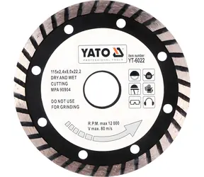 Tarcza diamentowa tnąca YATO turbo 115x22,2x2,4 mm / Tarcza tnąca / Turbo