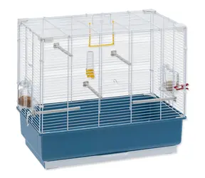 Ferplast Rekord biało-niebieska / Klatka dla papug i zwierząt egzotycznych / 60x32,5x57,5 cm / chowane dno / z wyposażeniem