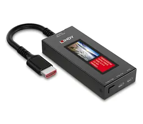 Lindy HDMI 8K60 Analizator sygnału czarny / Analizator sygnału AV / Wyświetlacz LCD / 12 bitów / 2x USB-C
