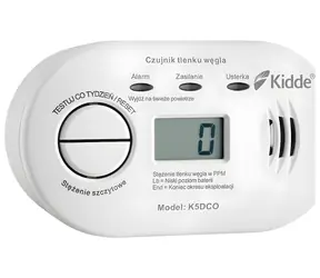 Kidde K5DCO / Detektor tlenku węgla / Wyświetlacz LCD / 2 baterie AA / Alarm 85 dB / Czujnik na 10 lat