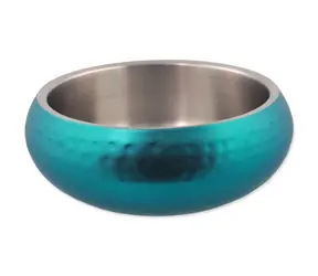 DOG FANTASY Miska dla psa z podwójnymi ściankami, turkusowa, 18 cm / Miska dla psa / Podwójne ścianki / Stal nierdzewna / Pojemność 1200 ml