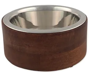 Miska dla psa Dog Fantasy ze stali nierdzewnej, drewniana, prosta 840 ml / Miska dla psa / stal nierdzewna, drewno