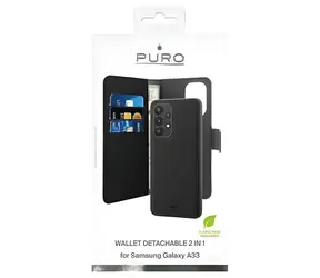Puro Wallet Odpinany czarny / Etui z klapką i portfelem / Samsung Galaxy A33 5G / 2 w 1 odpinany / Skóra PU