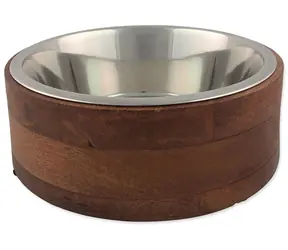 Miska ze stali nierdzewnej Dog Fantasy z drewna, prosta 1730 ml / Miska / Stal nierdzewna w drewnianej ramie / Prosty kształt / 1730 ml