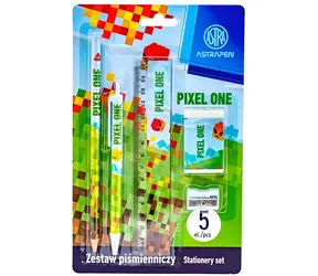 Zestaw do pisania ASTRA Pixel One / Zestaw 5 szt. / linijka, gumka, temperówka, 2 ołówki HB