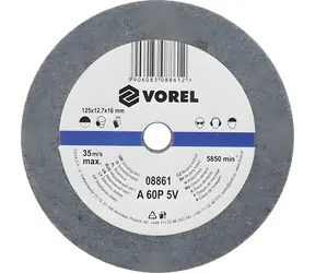 Tarcza ścierna Vorel 125x12,7x16 mm drobna / Tarcza ścierna / Do szlifierek stołowych / Ziarno drobne