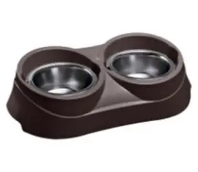 Ferplast FER DUO Feed 03 czarny / Podwójna miska dla psów i kotów / Stal nierdzewna / Uchwyt plastikowy / 0,9 l