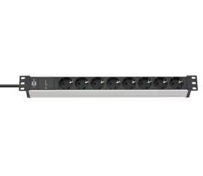 Brennenstuhl Alu-Line 19" czarno-srebrny / Listwa zasilająca / 8 gniazd / 2 m / zabezpieczenie przeciwprzepięciowe