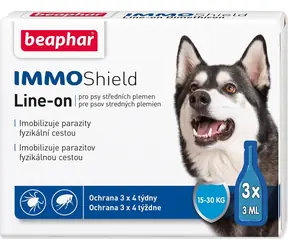 Beaphar Line-on IMMO Shield M / Przeciwpasożytniczy / Spot-on / Psy 15-30 kg / 3 x 3 ml / Pchły, kleszcze, komary