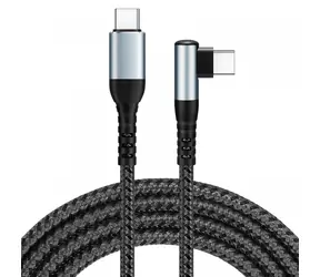 Kabel USB-C IKUTC 90° czarny / Kabel danych / USB-C (M) - USB-C (M) / PD 100W / 2 m / pleciony