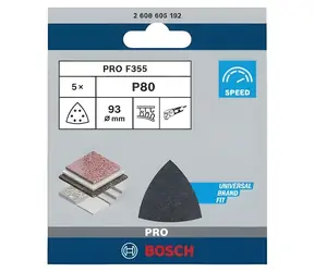 Papier ścierny BOSCH P80 93x93 mm / Papier ścierny / Rzep / Węglik krzemu / 5 szt.