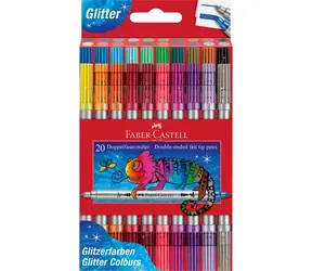 Zestaw dwustronnych markerów brokatowych Faber-Castell 20 szt. / Markery / dwie końcówki / plastikowe etui