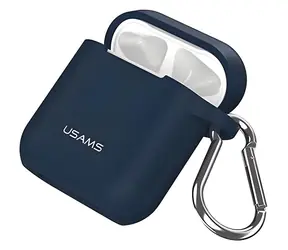 USAMS BH423 niebieski / etui na AirPods / silikon / pasek i karabińczyk
