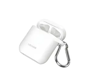 USAMS BH423 biały / Etui na AirPods / Silikon / Pasek i karabińczyk