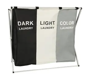 KIK Kosz na pranie trzykomorowy z organizerem 135 l / Oxford 600D / 65 × 36,5 × 58 cm