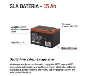 Akumulator kwasowo-ołowiowy bezobsługowy Emos 12 V (B9656V) / 12 Ah / Faston 6,3 mm