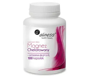 Aliness Chelatowany Magnez 650 mg + B6 / Suplement diety / 100 kapsułek / bezglutenowe / bez cukru