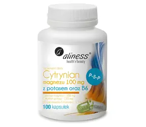 Aliness Cytrynian magnezu 100 mg + potas 150 mg, B6 / Suplement diety / 100 kapsułek / bezglutenowe
