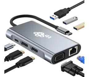 TB Touch 8w1 szary / Hub USB-C / 2x HDMI / 3x USB-A / VGA / RJ45 / PD