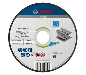 Tarcza tnąca BOSCH do stali nierdzewnej 125x22,23 mm / Tarcza tnąca / Grubość 1,6 mm / WA 60 T BF