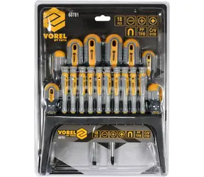 Zestaw wkrętaków Vorel 18 szt. / Zestaw wkrętaków / Stal CrV / Ergonomiczna rękojeść / Płaskie, krzyżakowe, Torx