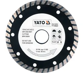 Tarcza diamentowa YATO Turbo 125x22,2 mm / Tarcza tnąca / Grubość 2,6 mm / Beton, kostka brukowa, mur