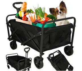 Wózek transportowy KIK składany czarny / 100 l / ładowność 100 kg / uchwyt teleskopowy