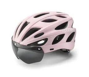 Kask rowerowy Rockbros z daszkiem i goglami różowy / Kask / Odpinane gogle UV i daszek