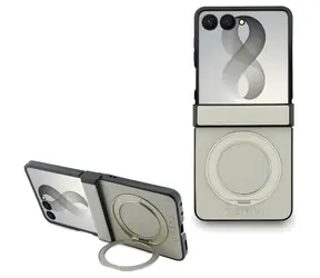 Magnetyczny stojak na pierścionek Guess Grained Classic Logo w kolorze beżowym / Tylna obudowa / Samsung Galaxy Z Flip 8
