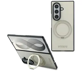 Magnetyczny stojak na pierścień Guess Grained Beżowy / Tylna obudowa / Samsung Galaxy Z Fold 8 Ultra / MagSafe