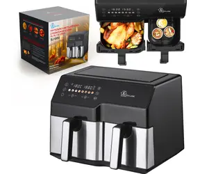 Frytkownica na gorące powietrze Extralink Home Air Fryer SJ-1000 czarna / Frytkownica na gorące powietrze / Podwójna strefa 6+4 l / 2500 W / sterowanie dotykowe