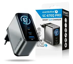 Ładowarka SC-670Q GaN 67W czarna / Ładowarka / 2x USB-C / 1x USB-A / QC4+ / PD 3.0 / Wyświetlacz LCD