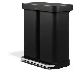 Simplehuman 58 l (34/24) matowa stal czarna / Kosz na śmieci pedałowy na odpady posegregowane / 34 l + 24 l