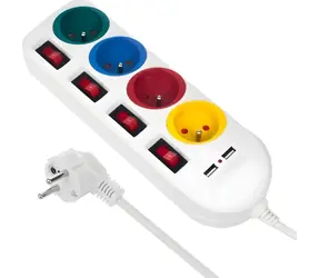 Maclean MCE229 W biały / Przedłużacz / 4X gniazdo + 2x USB-A / 1,5 m / włącznik/wyłącznik