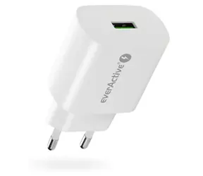 Ładowarka EverActive 18W biała / Ładowarka sieciowa / 1x USB / Szybkie ładowanie 3.0
