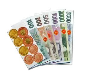 PEXI Pieniądze do zabawy dla dzieci Korony Czechy / 102 banknoty / 6 rodzajów / monety 10, 20, 50 CZK / od 4 lat