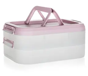 Pudełko bankietowe Culinaria z różową pokrywką / Pojemnik na żywność / 40 x 28 x 17,8 cm / plastik