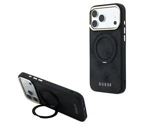 Guess PU 4G Ring Stand iPhone 18 Pro czarne / Tylna obudowa / MagSafe / Apple iPhone 18 Pro